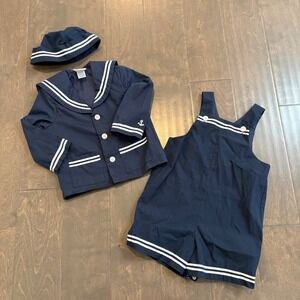 Good Lad Sailor Outfit 24M Navy Blue 3 Piece Set Jacket Shortall Hat Nautical